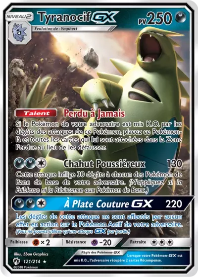 Tyranocif GX 121/214, carte Tonnerre Perdu (LOT), en vente à Manga Cash à Ans, province de Liège.