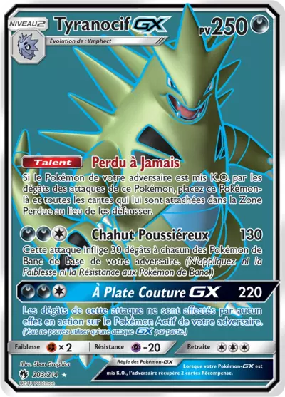 Tyranocif GX 203/214, carte Tonnerre Perdu (LOT), en vente à Manga Cash à Ans, province de Liège.