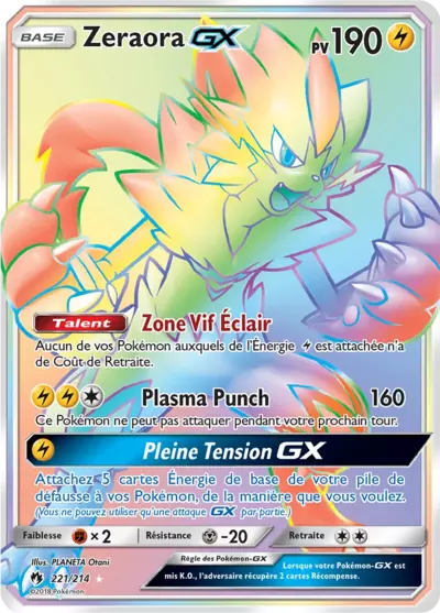 Zeraora GX 221/214, carte Tonnerre Perdu (LOT), en vente à Manga Cash à Ans, province de Liège.