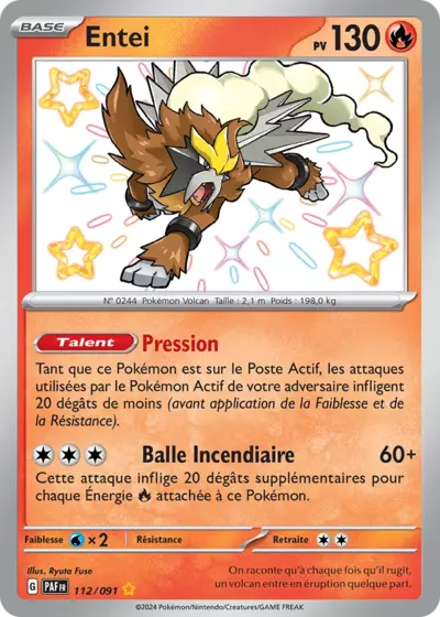 Retrouvez Entei 112/091 – Destinées de Paldea chez Manga Cash Ans (Liège).