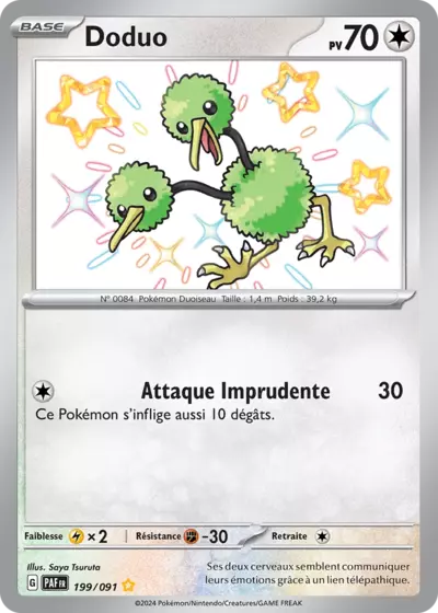 Retrouvez Doduo 199/091 – Destinées de Paldea chez Manga Cash Ans (Liège).