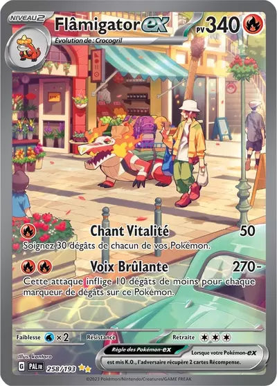 Retrouvez Flâmigator EX 258/193 – Évolutions à Paldea chez Manga Cash Ans (Liège).