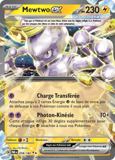 Retrouvez Mewtwo Téracristal EX 058/182 – Faille Paradoxe chez Manga Cash Ans (Liège).