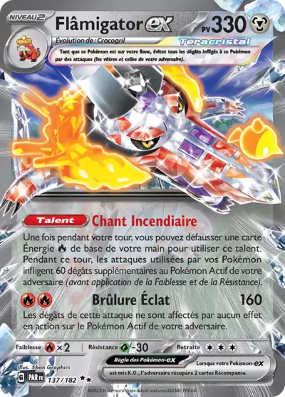 Retrouvez Flâmigator Téracristal EX 137/182 – Faille Paradoxe chez Manga Cash Ans (Liège).