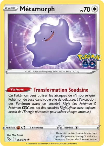 Carte Pokémon Métamorph 053/078 - Pokemon GO - Manga Cash Ans-Liège