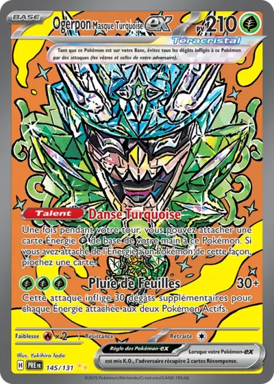 Retrouvez Ogerpon Masque Turquoise Téracristal EX 145/131 – Évolutions Prismatiques chez Manga Cash Ans (Liège).