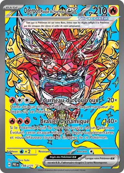 Retrouvez Ogerpon Masque du Fourneau Téracristal EX 148/131 – Évolutions Prismatiques chez Manga Cash Ans (Liège).