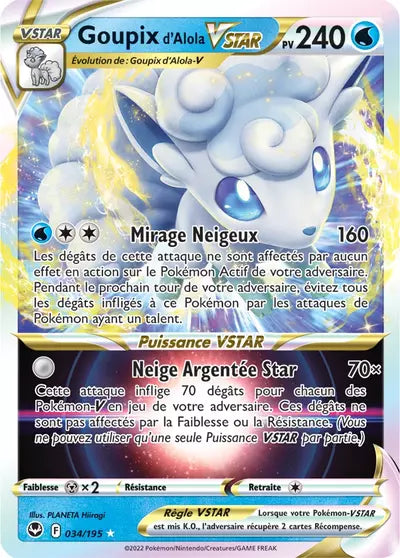 Carte Pokémon Goupix d'Alola VSTAR 034/195 - Tempête Argentée - SIT - Manga Cash Ans (Liège)