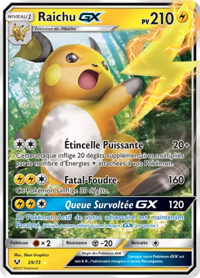 Raichu GX 29/73, carte Légendes Brillantes (SLG), en vente à Manga Cash à Ans, province de Liège.