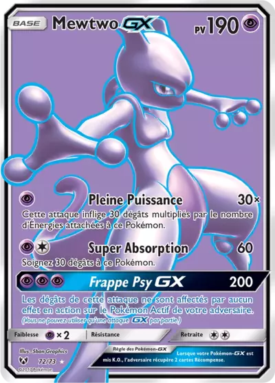 Mewtwo GX 72/73, carte Légendes Brillantes (SLG), en vente à Manga Cash à Ans, province de Liège.