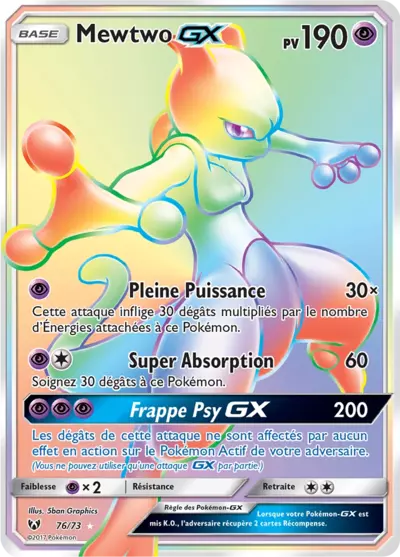 Mewtwo GX 76/73, carte Légendes Brillantes (SLG), en vente à Manga Cash à Ans, province de Liège.