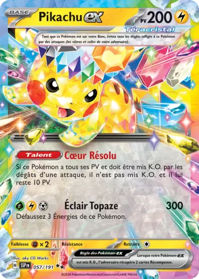 Retrouvez Pikachu Téracristal EX 057/191 – Étincelles Déferlantes chez Manga Cash Ans (Liège).