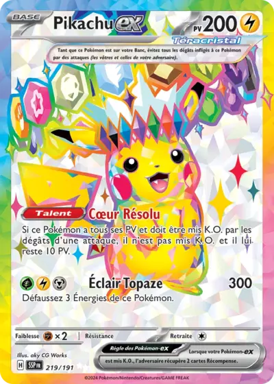 Retrouvez Pikachu Téracristal EX 219/191 – Étincelles Déferlantes chez Manga Cash Ans (Liège).