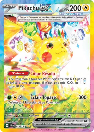 Retrouvez Pikachu Téracristal EX 238/191 – Étincelles Déferlantes chez Manga Cash Ans (Liège).