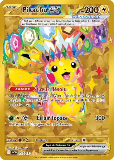 Retrouvez Pikachu Téracristal EX 247/191 – Étincelles Déferlantes chez Manga Cash Ans (Liège).