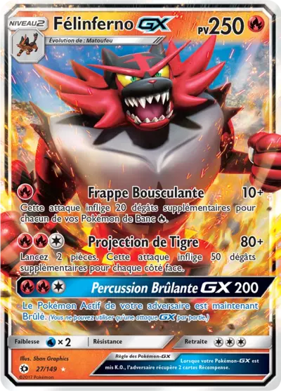 Félinferno GX 27/149, carte Soleil et Lune (SUM), en vente à Manga Cash à Ans, province de Liège.
