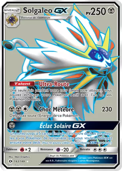 Solgaleo GX 143/149, carte Soleil et Lune (SUM), en vente à Manga Cash à Ans, province de Liège.