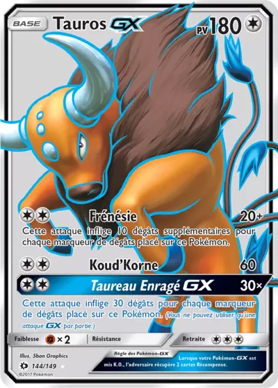 Tauros GX 144/149, carte Soleil et Lune (SUM), en vente à Manga Cash à Ans, province de Liège.