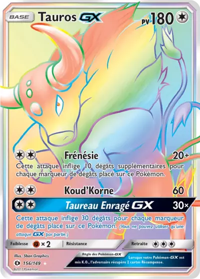 Tauros GX 156/149, carte Soleil et Lune (SUM), en vente à Manga Cash à Ans, province de Liège.