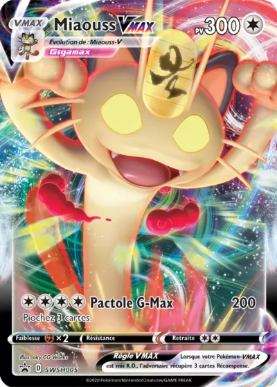 Carte Pokémon Miaouss VMAX SWSH005 - Promo Épée et Bouclier (SWSH) chez Manga Cash Ans (Liège)
