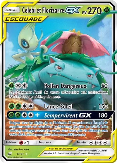 Celebi et Florizarre Escouade 001/181, carte Duo de Choc (TEU), en vente à Manga Cash à Ans, province de Liège.