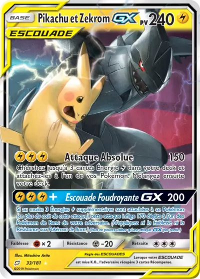 Pikachu et Zekrom Escouade 033/181, carte Duo de Choc (TEU), en vente à Manga Cash à Ans, province de Liège.