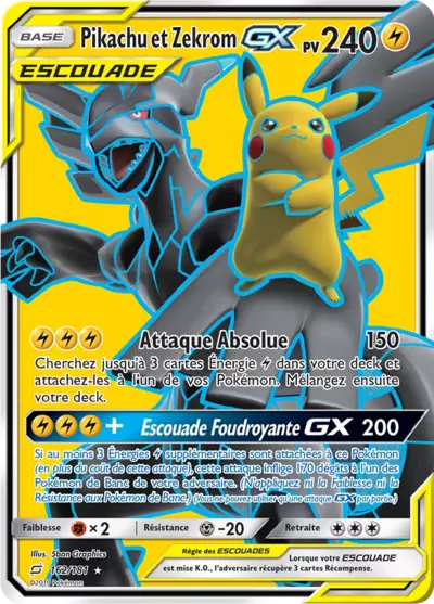 Pikachu et Zekrom Escouade 162/181, carte Duo de Choc (TEU), en vente à Manga Cash à Ans, province de Liège.