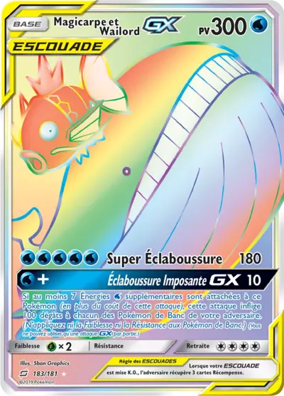Magicarpe et Wailord Escouade 183/181, carte Duo de Choc (TEU), en vente à Manga Cash à Ans, province de Liège.