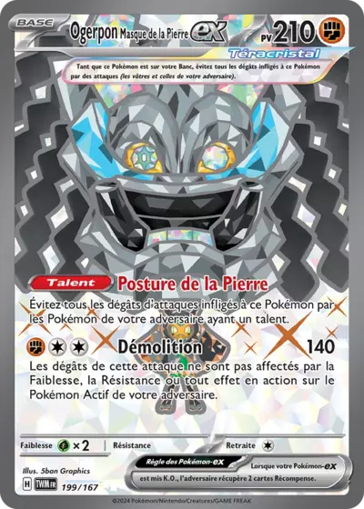 Retrouvez Ogerpon Masque de la Pierre Téracristal EX 199/167 – Mascarade Crépusculaire chez Manga Cash Ans (Liège).