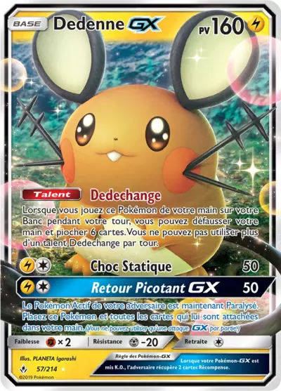 Dedenne GX 057/214, carte Alliance Infaillible (UNB), en vente à Manga Cash à Ans, province de Liège.