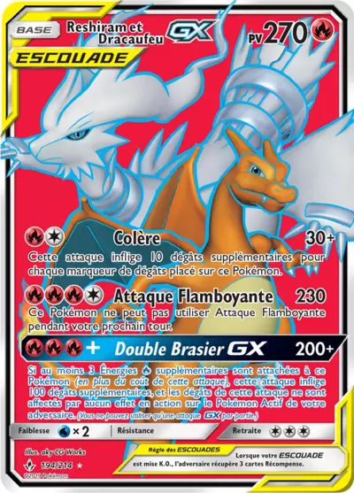Reshiram et Dracaufeu Escouade 194/214, carte Alliance Infaillible (UNB), en vente à Manga Cash à Ans, province de Liège.