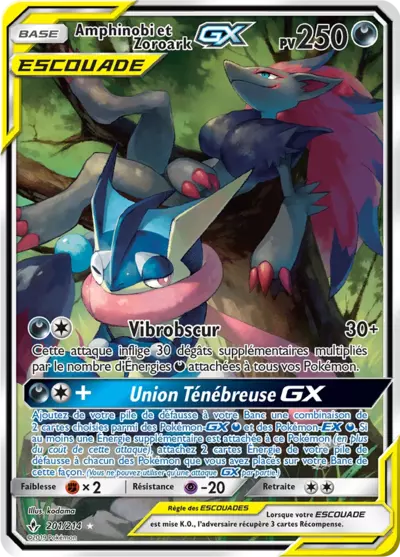 Amphinobi et Zoroark Escouade 201/214, carte Alliance Infaillible (UNB), en vente à Manga Cash à Ans, province de Liège.