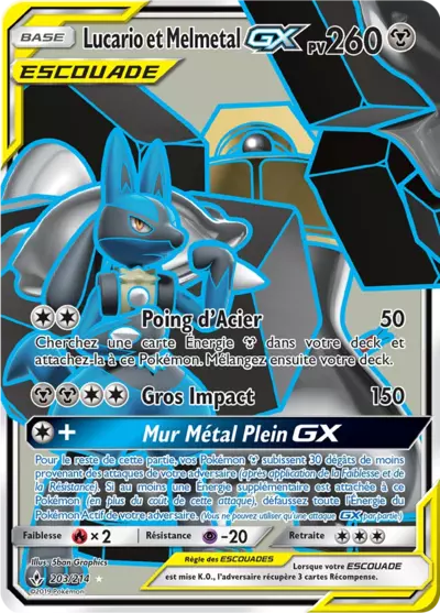 Lucario et Melmetal Escouade 203/214, carte Alliance Infaillible (UNB), en vente à Manga Cash à Ans, province de Liège.