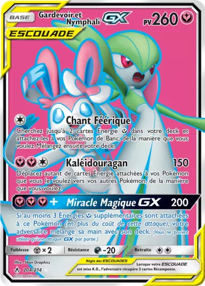 Gardevoir et Nymphali Escouade 204/214, carte Alliance Infaillible (UNB), en vente à Manga Cash à Ans, province de Liège.