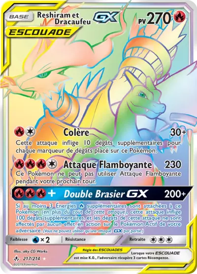 Reshiram et Dracaufeu Escouade 217/214, carte Alliance Infaillible (UNB), en vente à Manga Cash à Ans, province de Liège.