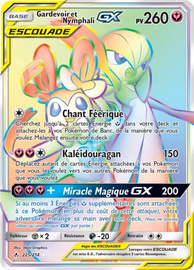 Gardevoir et Nymphali Escouade 225/214, carte Alliance Infaillible (UNB), en vente à Manga Cash à Ans, province de Liège.