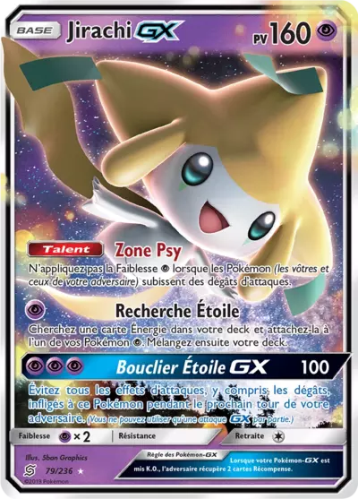 Jirachi GX 79/236, carte Harmonie des Esprits (UNM), en vente à Manga Cash à Ans, province de Liège.