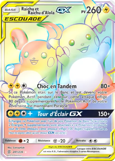 Raichu et Raichu d'Alola Escouade 241/236, carte Harmonie des Esprits (UNM), en vente à Manga Cash à Ans, province de Liège.