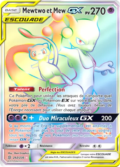 Mewtwo et Mew Escouade 242/236, carte Harmonie des Esprits (UNM), en vente à Manga Cash à Ans, province de Liège.