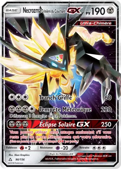 Necrozma Crinière du Couchant GX 90/156, carte Ultra-Prisme (UPR), en vente à Manga Cash à Ans, province de Liège.