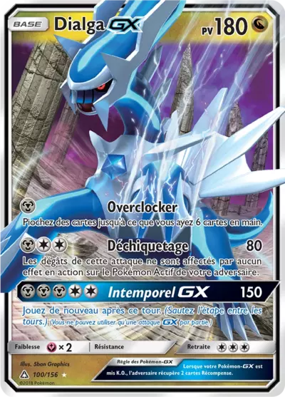 Dialga GX 100/156, carte Ultra-Prisme (UPR), en vente à Manga Cash à Ans, province de Liège.