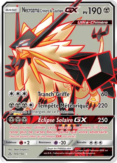 Necrozma Crinière du Couchant GX 145/156, carte Ultra-Prisme (UPR), en vente à Manga Cash à Ans, province de Liège.