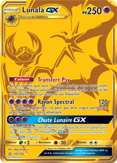 Lunala GX 172/156, carte Ultra-Prisme (UPR), en vente à Manga Cash à Ans, province de Liège.