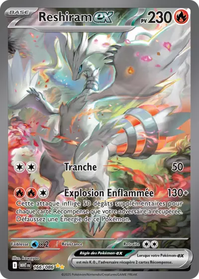Retrouvez Reshiram EX 166/086 – Flamme Blanche chez Manga Cash Ans (Liège).