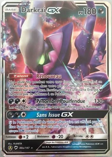 Darkrai GX 88a/147, carte Ombres Ardentes (BUS), en vente à Manga Cash à Ans, province de Liège.