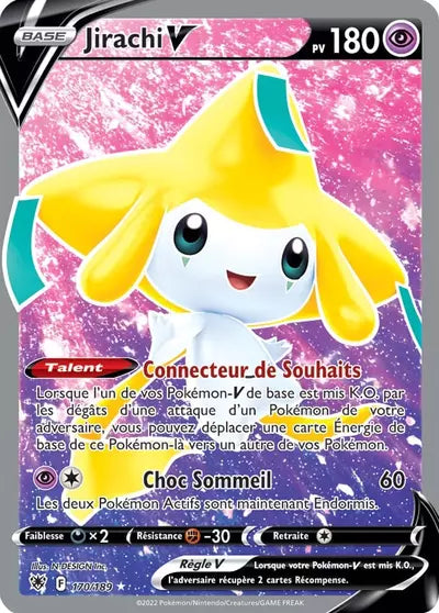 Jirachi V 170/189 - Astres Radieux. Visuel produit Manga Cash Ans (Liège), carte officielle Pokémon.