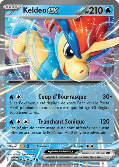 Keldeo EX 030/086 issu de l’extension Flamme Blanche, mise en avant par Manga Cash à Ans, près de Liège.