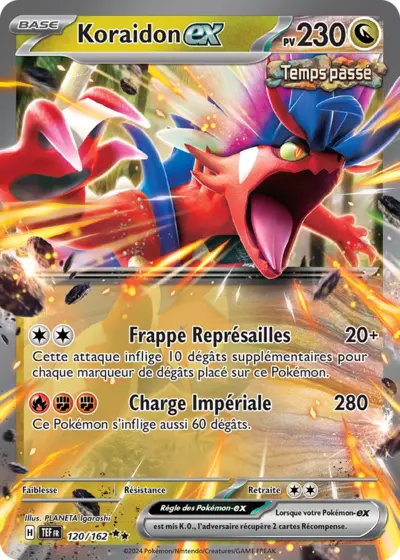 Koraidon EX 120/162 de l’extension Forces Temporelles, proposée par Manga Cash à Ans, province de Liège.