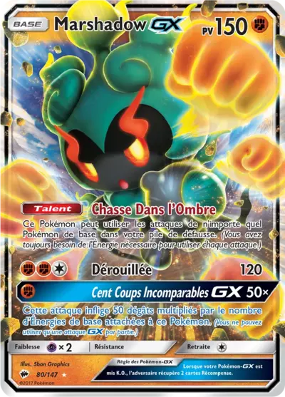 Marshadow GX 080/147 – Ombres Ardentes, illustration – Manga Cash Ans (Liège).