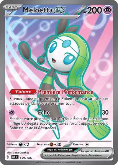Meloetta EX 159/086 provenant de l’extension Foudre Noire, disponible chez Manga Cash à Ans, près de Liège.